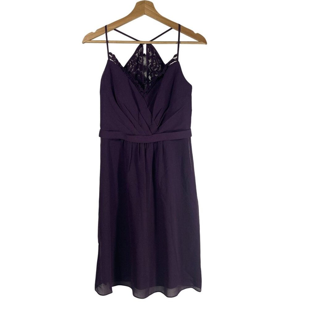 NWT Davis's Bridal Lace Trim Front Ruched Bridal Mini Dress Purple Size 4